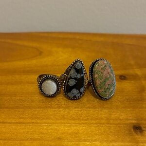 Elegant Trio Stone Ring Set